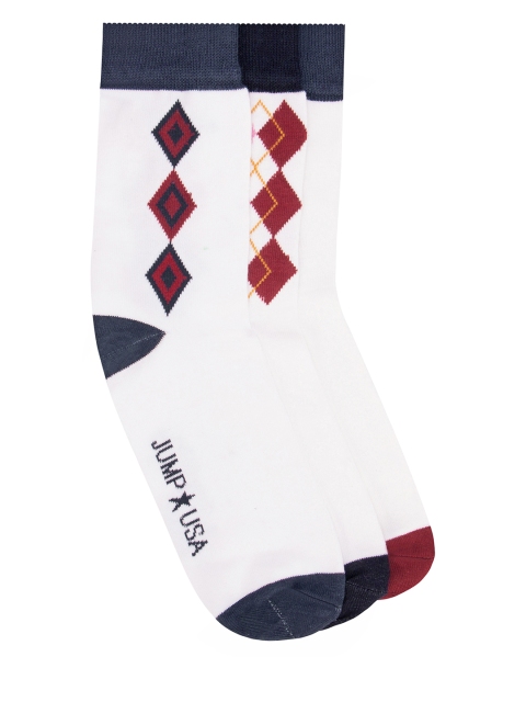 

JUMP USA Men Pack of 3 Patterned Above Ankle-Length Socks, White