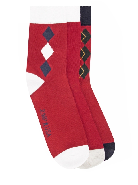 

JUMP USA Men Pack of 3 Patterned Above Ankle-Length Socks, Red