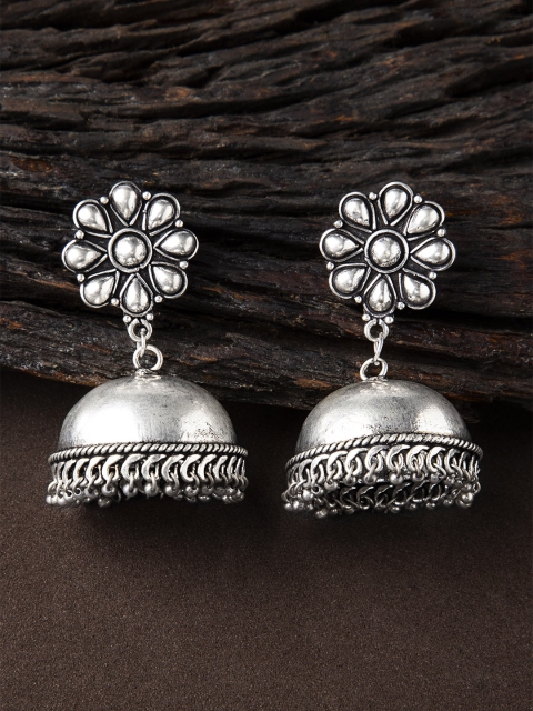 

Rubans Silver-Toned Oxidised Dome Shaped Jhumkas