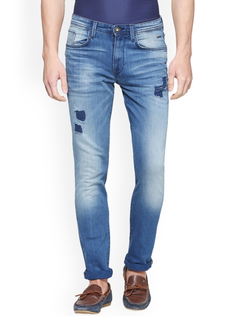 

V Dot Men Blue Slim Fit Mid-Rise Low-Distressed Jeans