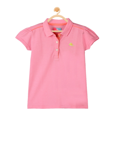 

Cherry Crumble Girls Pink Solid Polo Collar T-shirt