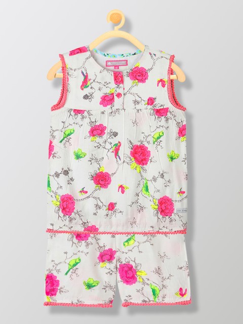 

Cherry Crumble Girls White & Pink Printed Nightsuit WS-NSUIT