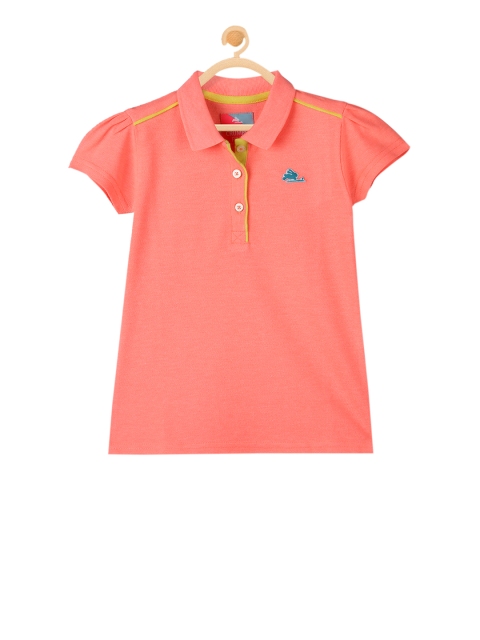 

Cherry Crumble Girls Peach-Coloured Solid Polo Collar T-shirt