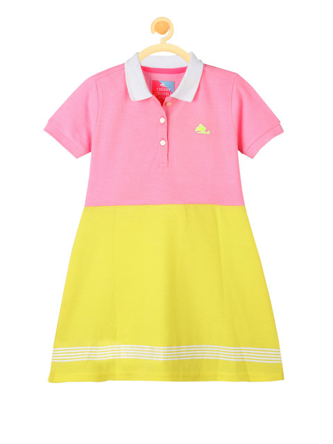 

Cherry Crumble Girls Pink Colourblocked Fit and Flare Dress
