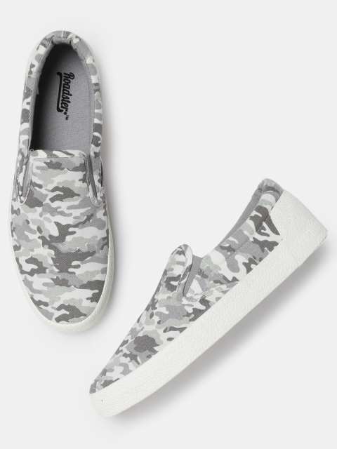 

Roadster Men White & Grey Printed Slip-On Sneakers