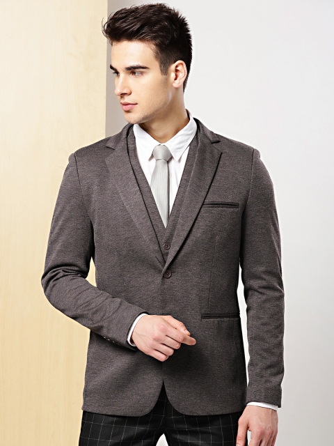 

INVICTUS Men Charcoal Grey Solid Slim Fit Single-Breasted Smart Casual Blazer