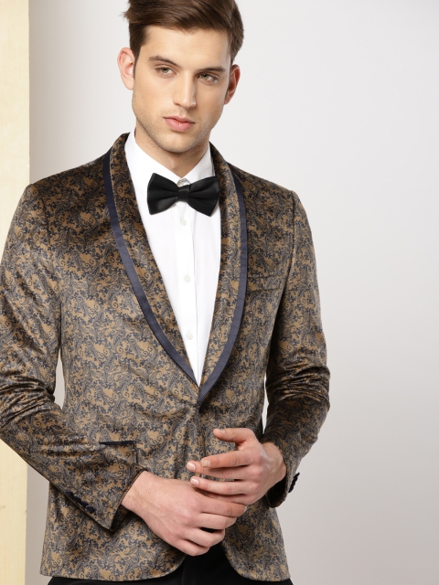 

INVICTUS Men Brown & Navy Blue Single-Breasted Blazer
