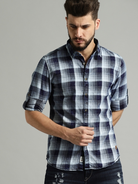 

Roadster Men Navy Blue Regular Fit Indigo Checked Casual Shirt