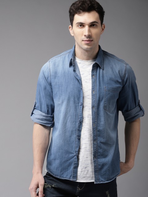 

HERE&NOW Men Blue Regular Fit Faded Casual Shirt