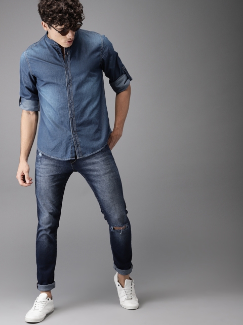 

HERE&NOW Men Blue Regular Fit Faded Denim Casual Shirt