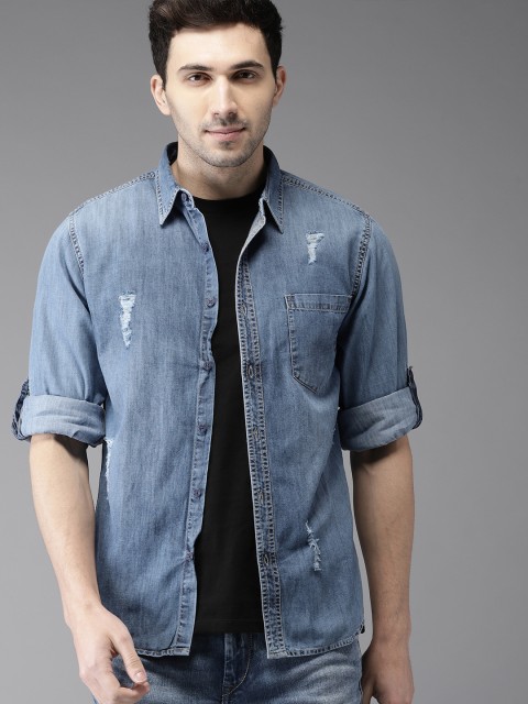 

HERE&NOW Men Blue Regular Fit Faded Casual Shirt