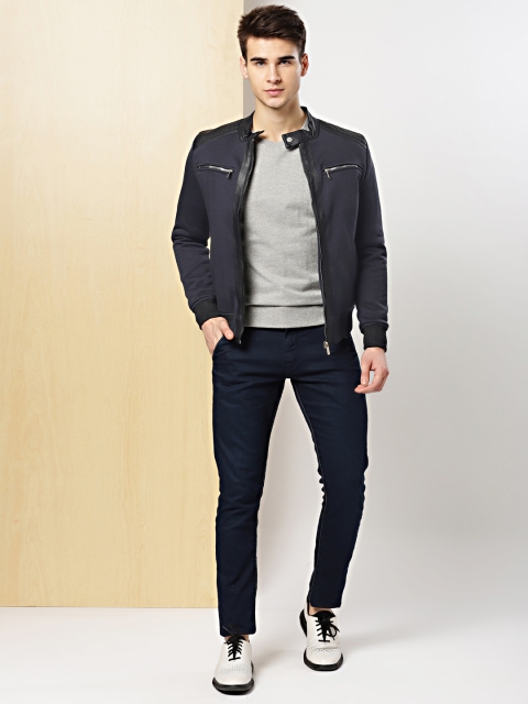 

INVICTUS Men Navy Blue Solid Bomber