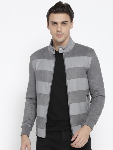 

INVICTUS Men Grey Striped Bomber Jacket