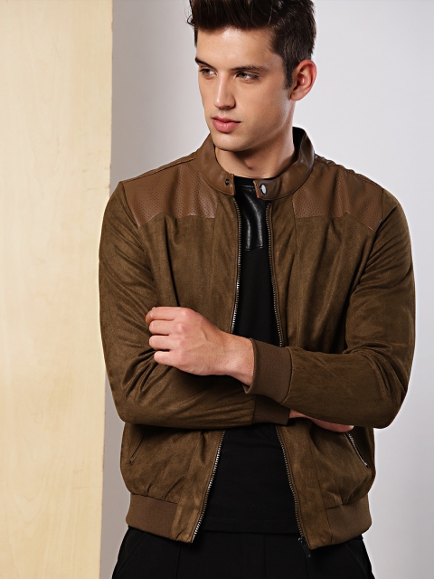 

INVICTUS Men Brown Solid Suede Bomber