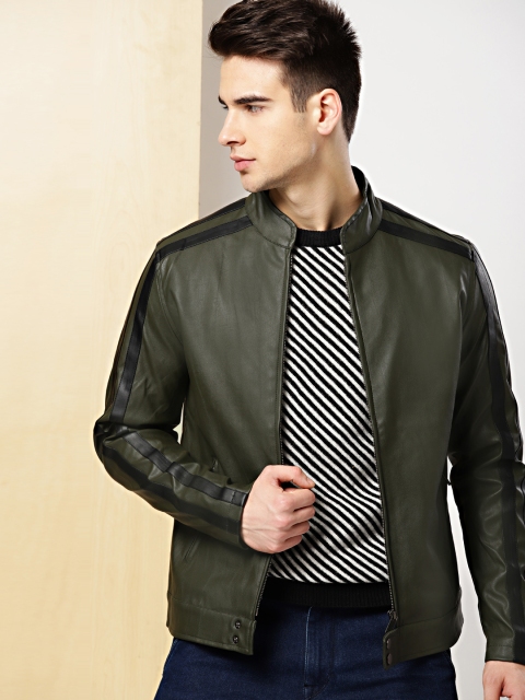 

INVICTUS Men Olive Green Bomber Jacket