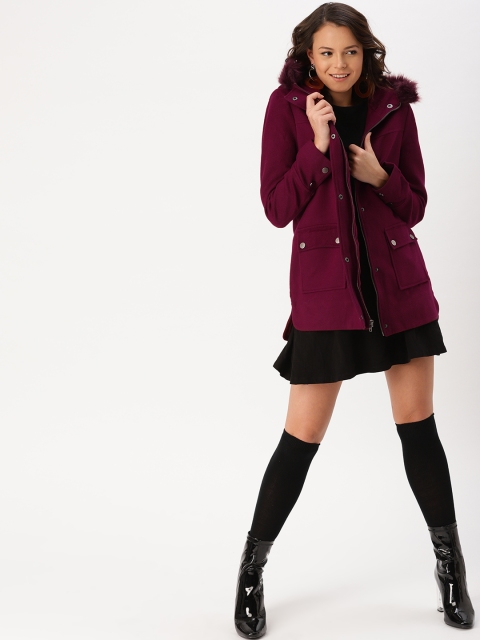 

DressBerry Women Burgundy Hooded Parka Coat