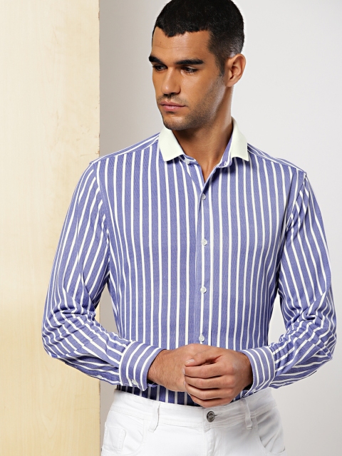 

INVICTUS Men Blue & White Slim Fit Striped Knitted Stretchable Shirt