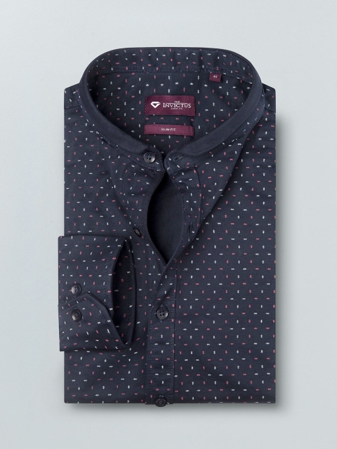 

INVICTUS Men Navy Blue Slim Fit Printed Knitted Stretchable Smart Casual Shirt