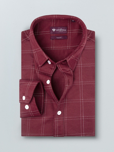 

INVICTUS Men Maroon Slim Fit Checked Knitted Stretchable Shirt