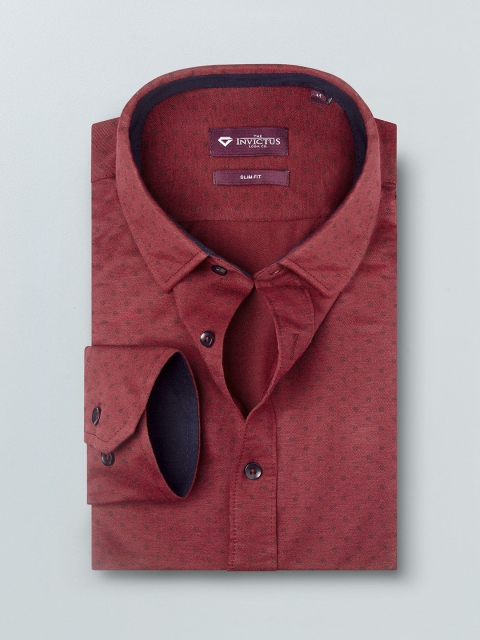 

INVICTUS Men Red Slim Fit Printed Knitted Stretchable Shirt