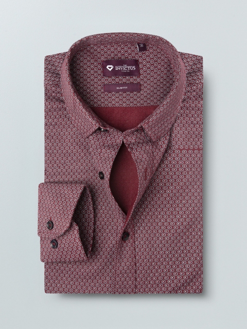 

INVICTUS Men Maroon & Blue Knitted Slim Fit Printed Smart Casual Shirt