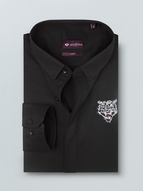

INVICTUS Men Black Slim Fit Knitted Stretchable Shirt