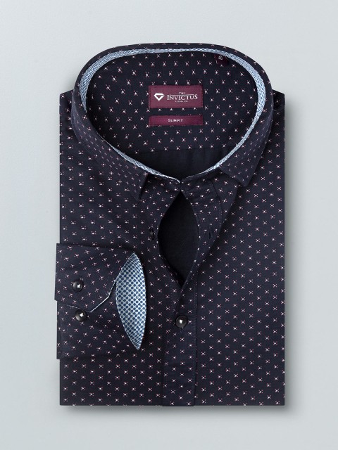 

INVICTUS Men Navy Blue Knitted Slim Fit Printed Smart Casual Shirt