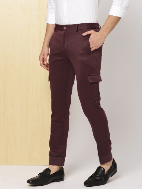 

INVICTUS Men Burgundy Knitted Slim Fit Solid Cargo Joggers
