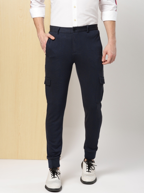 

INVICTUS Men Navy Blue Knitted Slim Fit Solid Cargos