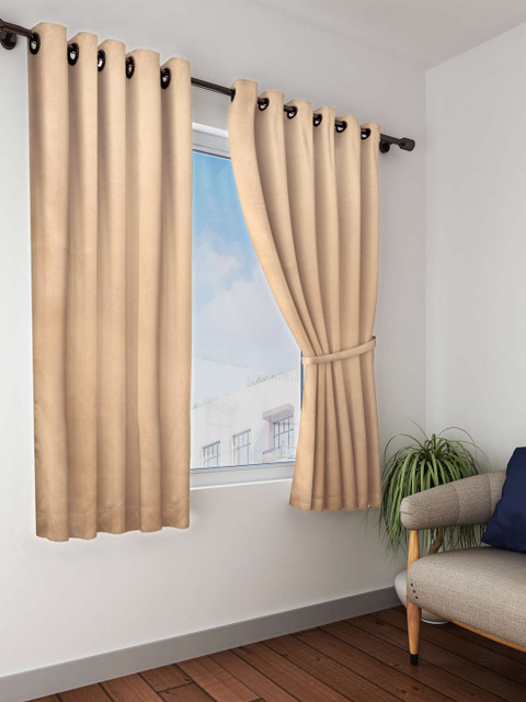 

BIANCA Beige Solid Set of 2 Window Curtains