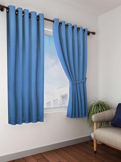 

BIANCA Blue Solid Set of 2 Window Curtains