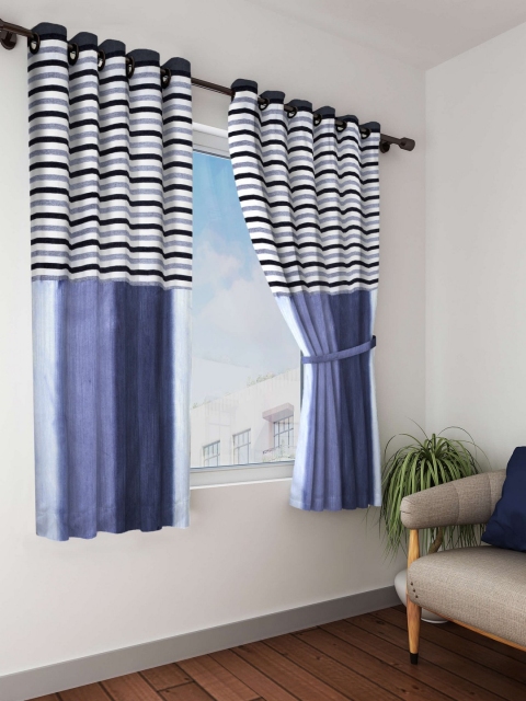 

BIANCA Black & Blue Printed Set of 2 Window Curtains