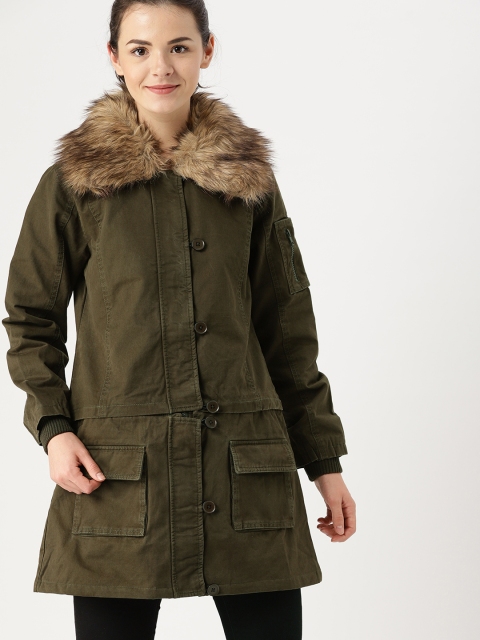 

DressBerry Women Olive Green Convertible Parka