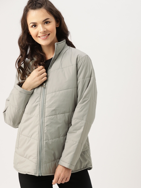 

DressBerry Women Grey Solid Padded Jacket