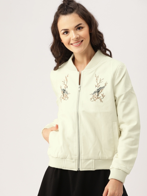 

DressBerry Women Off-White Embroidered Bomber