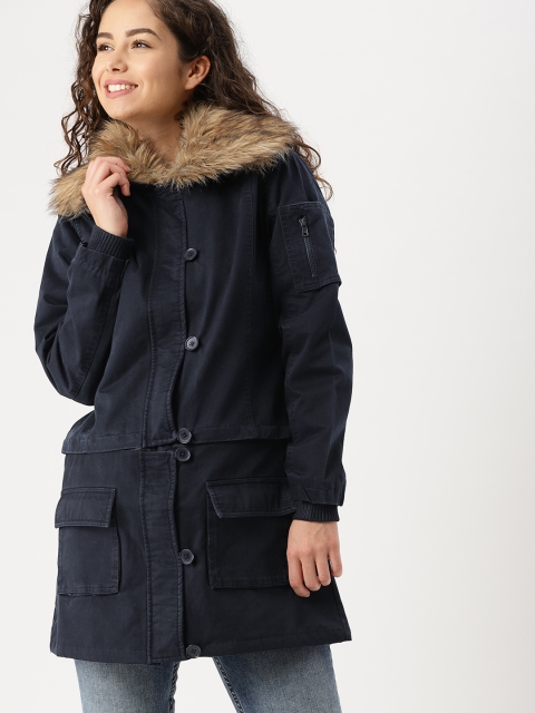 

DressBerry Women Navy Blue Convertible Parka Jacket