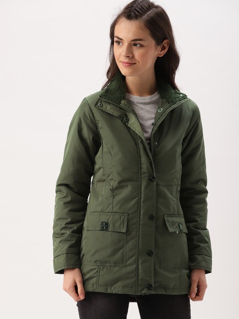 

DressBerry Women Olive Green Solid Hooded Padded Jacket