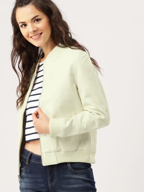 

DressBerry Women Off-White Solid Bomber