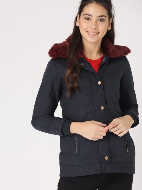 

DressBerry Women Navy Blue Solid Parka Jacket