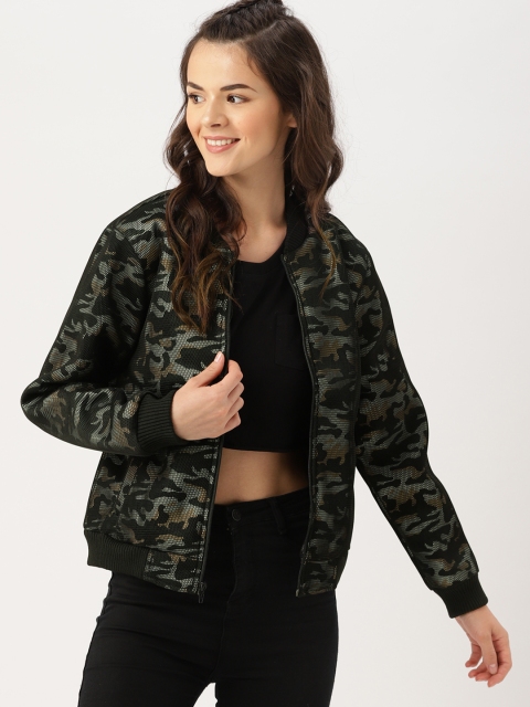 

DressBerry Women Olive Green Printed Bomber