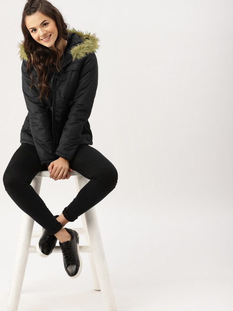 

DressBerry Women Black Solid Parka