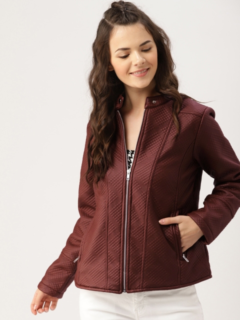 

DressBerry Women Maroon Solid Biker Jacket