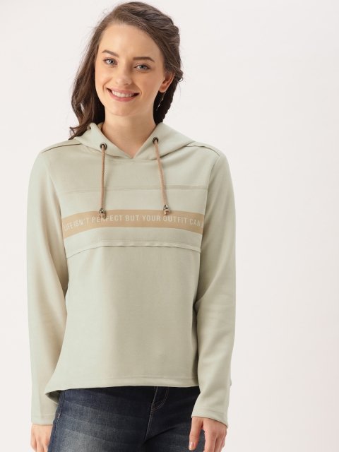 

DressBerry Women Taupe Printed Hooded Sweatshirt