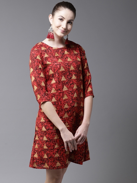 

HERE&NOW Women Red Printed A-Line Dress