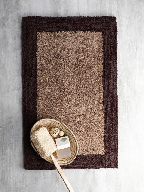 

Pure Home and Living Brown Colourblocked Reversible Cotton Bath Rug