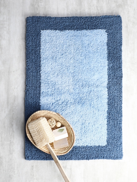 

Pure Home and Living Blue Colourblocked Reversible Cotton Bath Rug