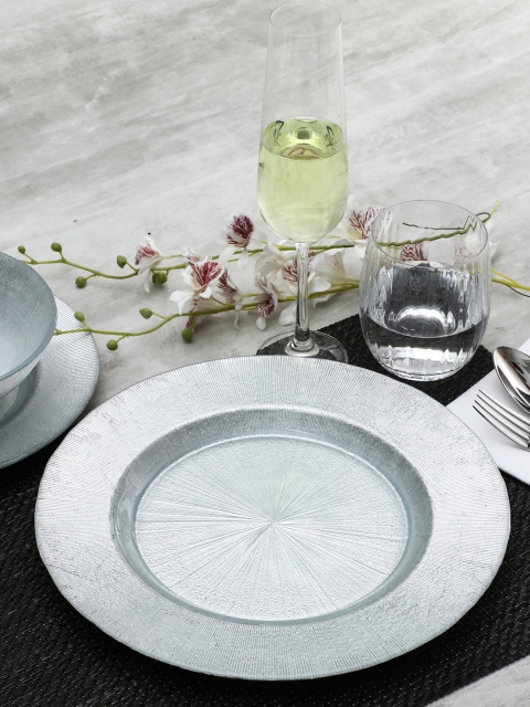 

Pure Home and Living Silver-Toned Textured Glass Plate