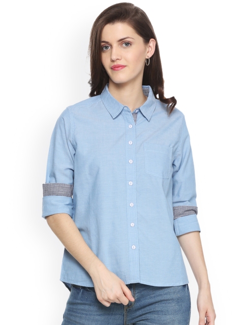 

People Women Blue Regular Fit Solid Casual Shirt