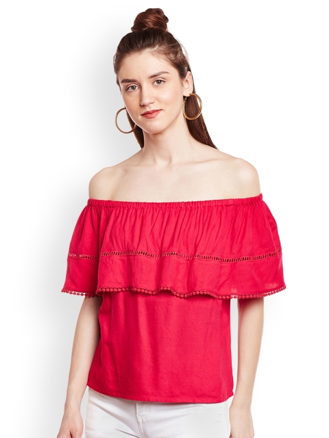 

LUCERO Women Red Solid Bardot Top