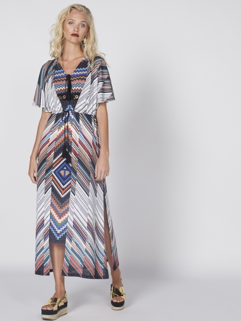 

Splash Multicoloured Printed Longline Tie-Up Shrug, Multi